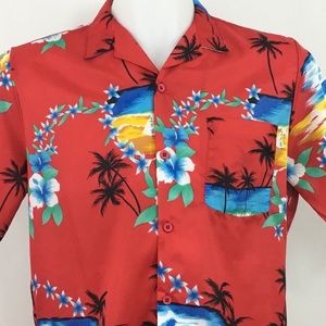 Vintage Hawaiian Shirt Red Floral Mens Large SS